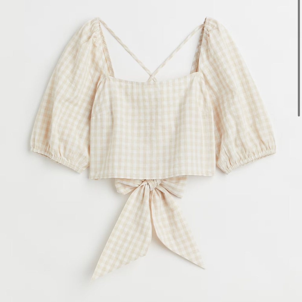 Plaid Cream Puff Sleeve Top